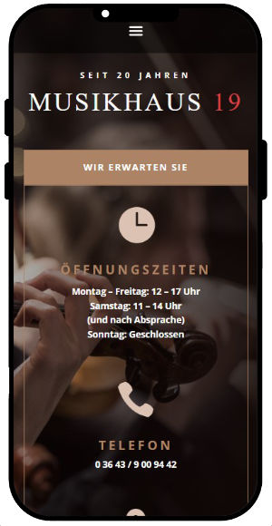 Webdesign Smartphone, Musikhaus Weimar