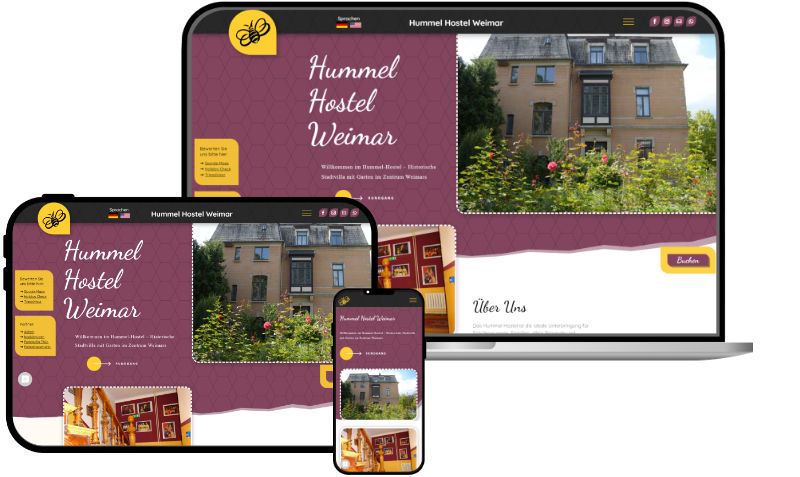 Webdesign, Smartphone, Tablet und Desktop - Hummel Hostel Weimar